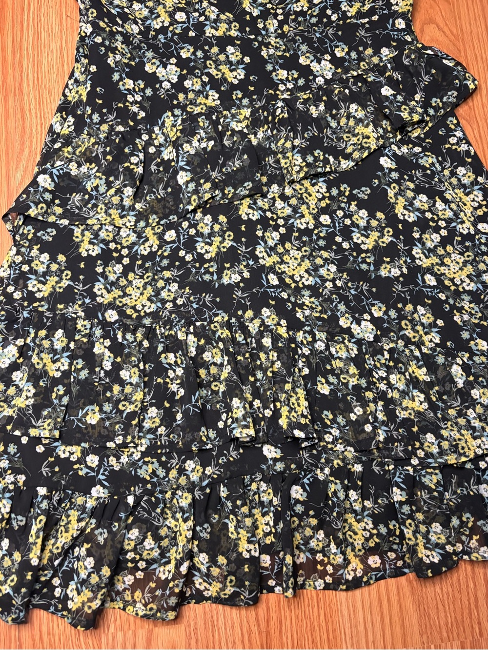 Lulu's Black Dress with Yellow and Aqua Floral Accent - Picture 5 of 10
